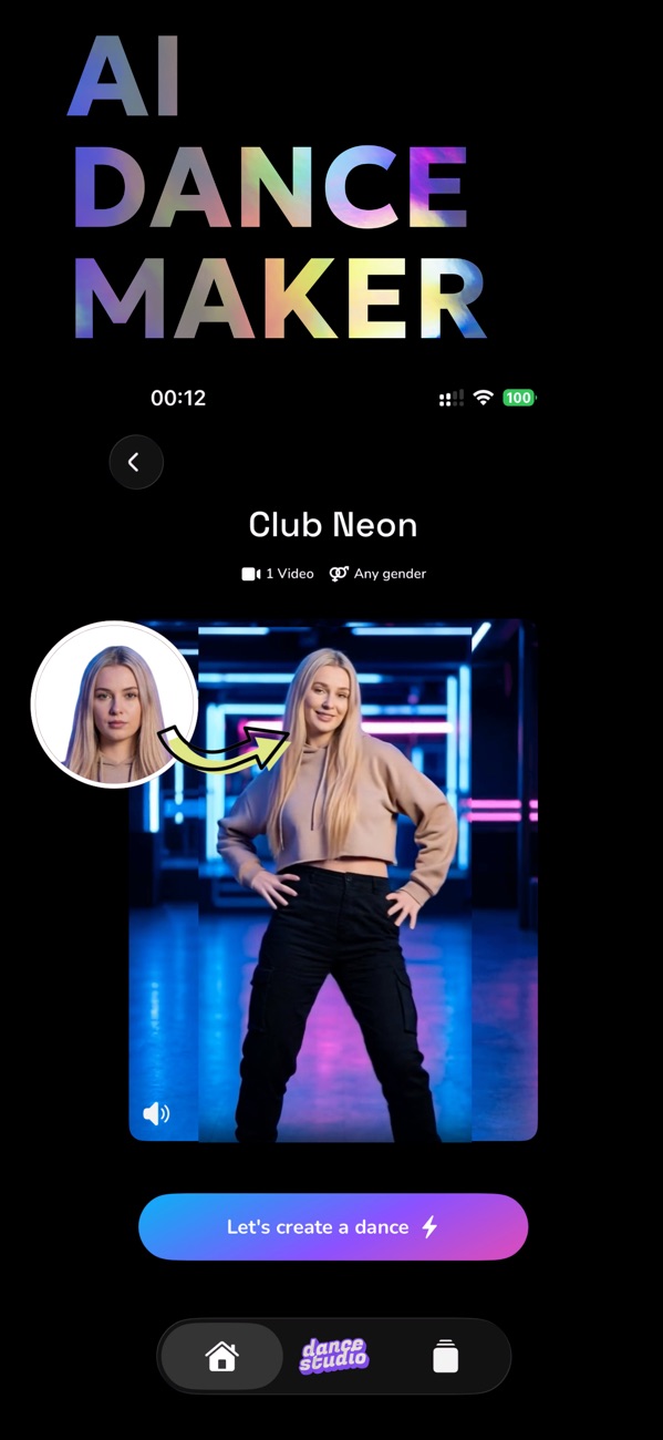 Nyrio App Store preview showing an AI dance video
