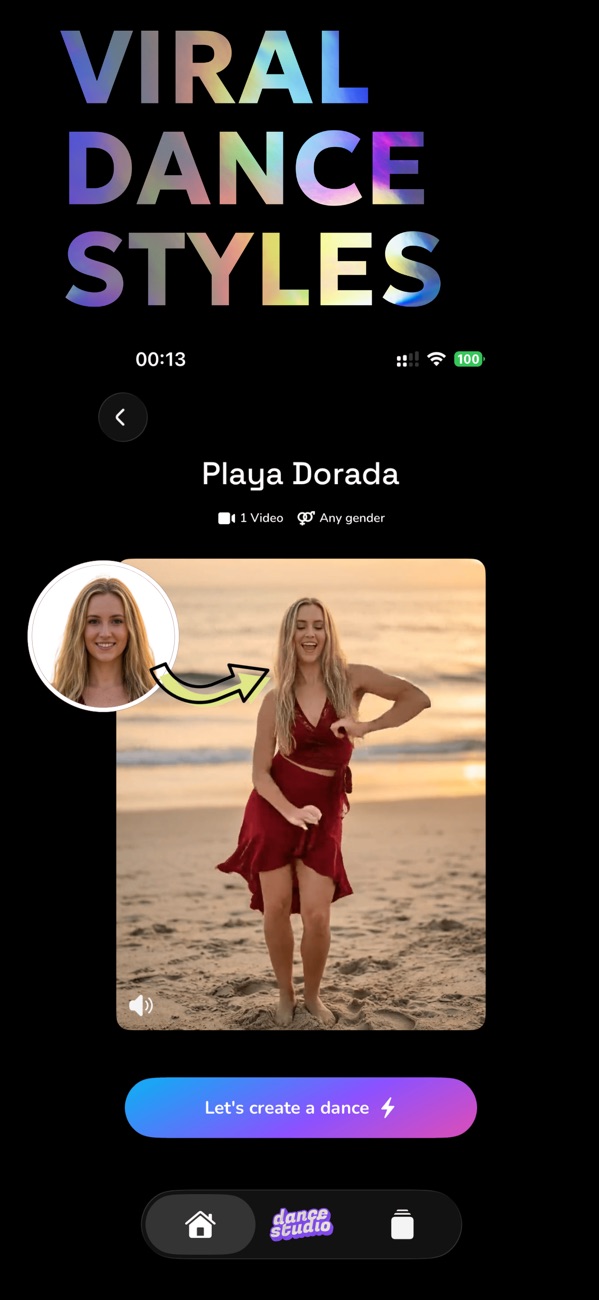 Nyrio App Store preview showing a beach dance style